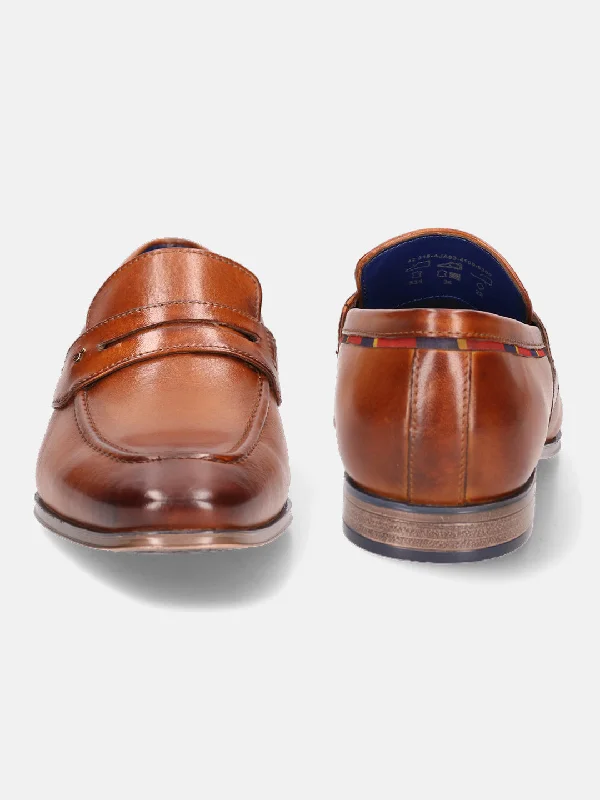 bugatti Cognac Premium Leather Formal Slip-Ons