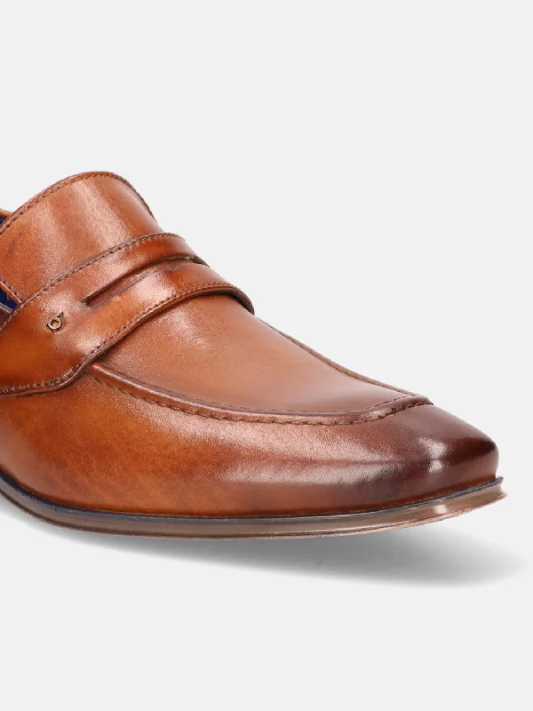 bugatti Cognac Premium Leather Formal Slip-Ons