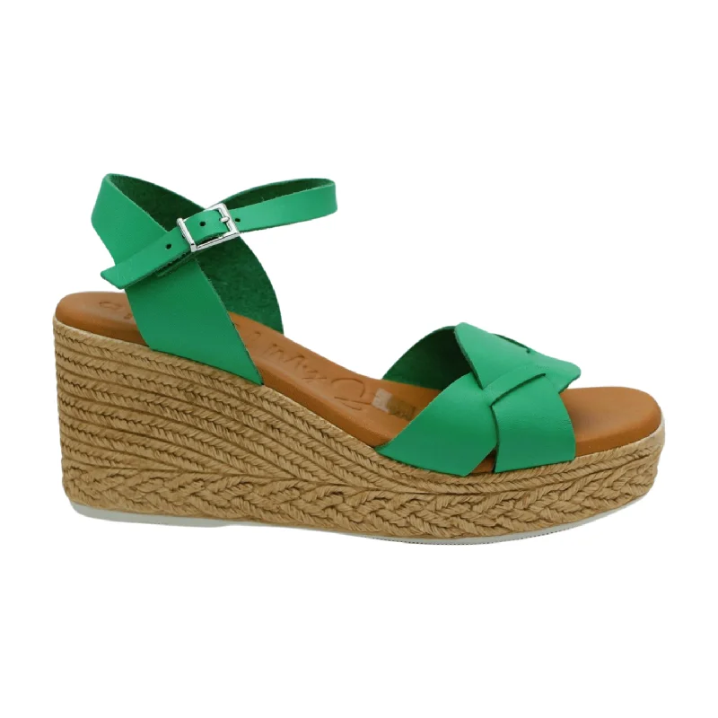 OH MY SANDALS Green Leather High Wedge Sandal 5460