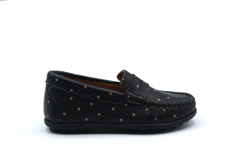 Porte Black Gold Hearts Penny Loafer