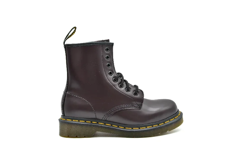 DR. MARTENS 1460 Smooth Leather Lace Up Boots in Burgundy