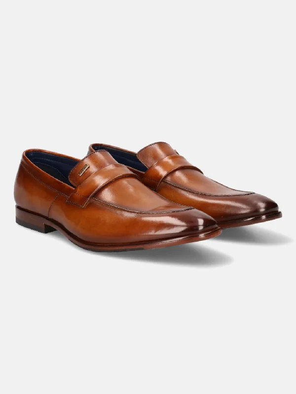 bugatti Cognac Premium Leather Formal Slip-Ons