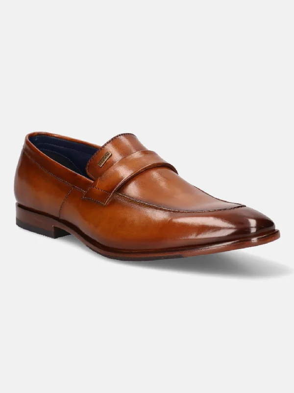 bugatti Cognac Premium Leather Formal Slip-Ons