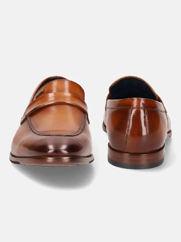 bugatti Cognac Premium Leather Formal Slip-Ons