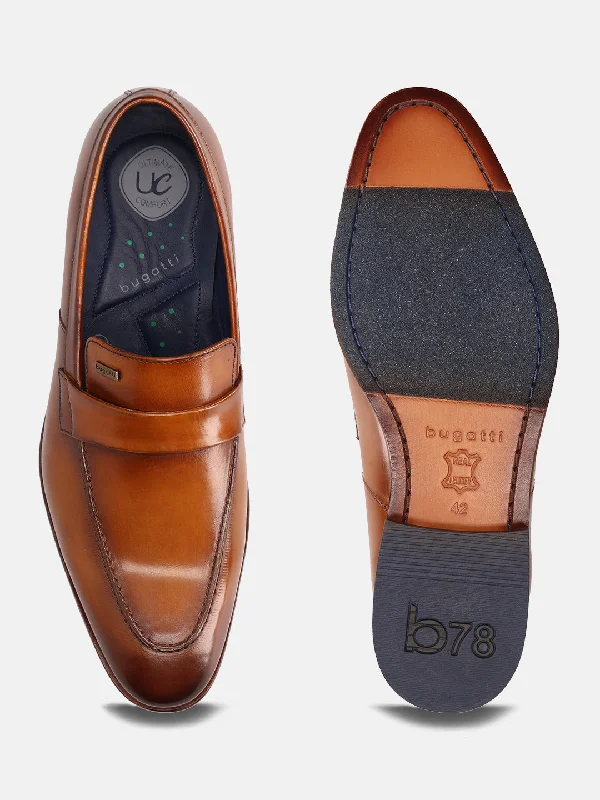 bugatti Cognac Premium Leather Formal Slip-Ons