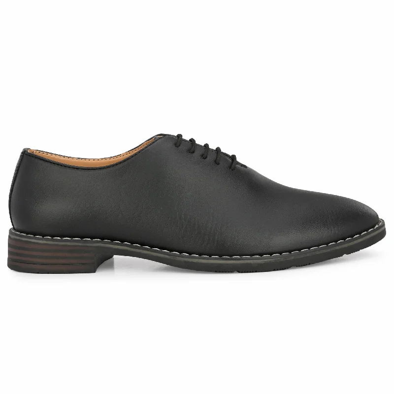 Attitudist Unisex Handcrafted Oxford Plain Black Matte Formal Laceup Derby Shoes