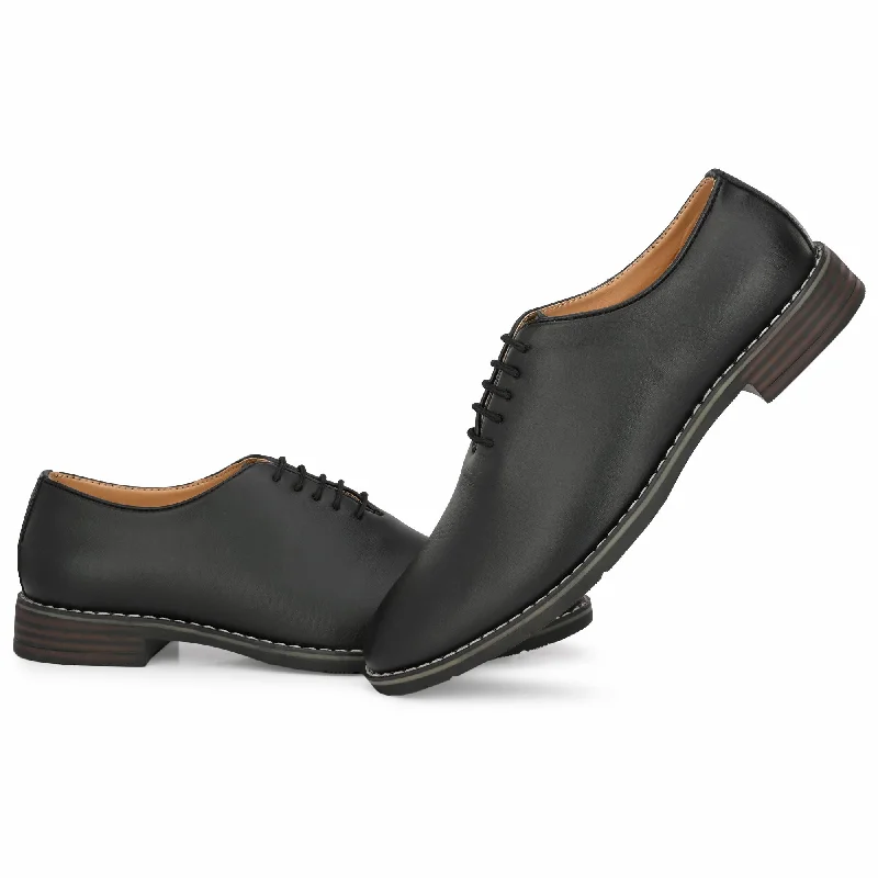 Attitudist Unisex Handcrafted Oxford Plain Black Matte Formal Laceup Derby Shoes