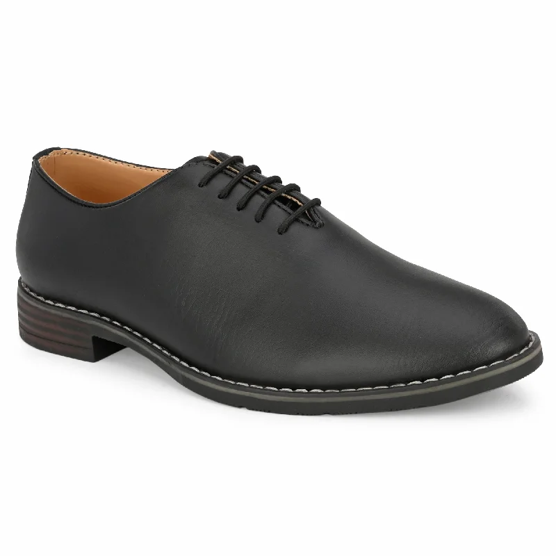 Attitudist Unisex Handcrafted Oxford Plain Black Matte Formal Laceup Derby Shoes