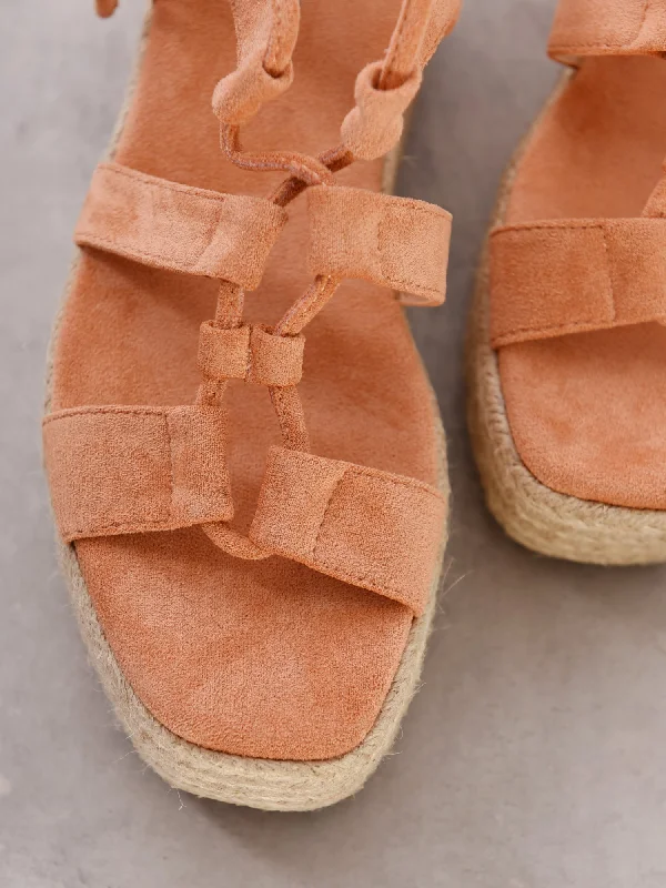 Tan Chunky Espadrille Flat Form Sandals