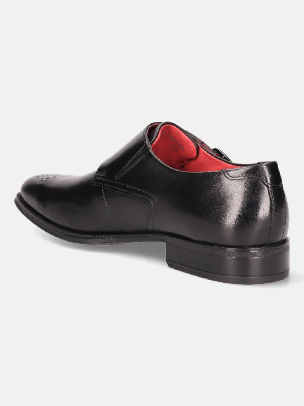 bugatti Black Premium Leather Monk Shoes