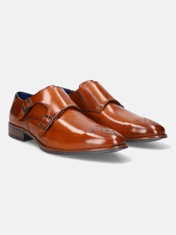 bugatti Cognac Premium Leather Monk Shoes