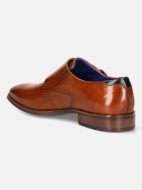 bugatti Cognac Premium Leather Monk Shoes