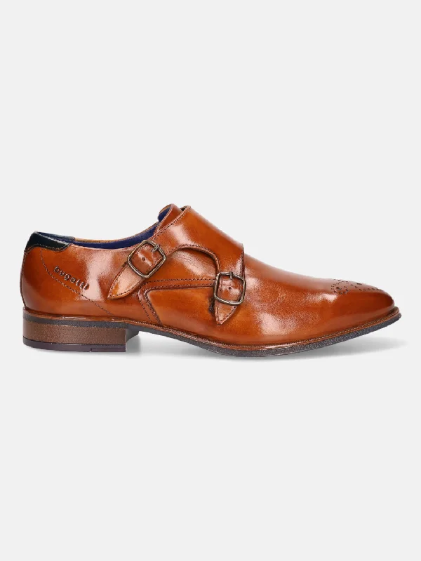 bugatti Cognac Premium Leather Monk Shoes