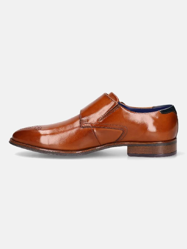 bugatti Cognac Premium Leather Monk Shoes