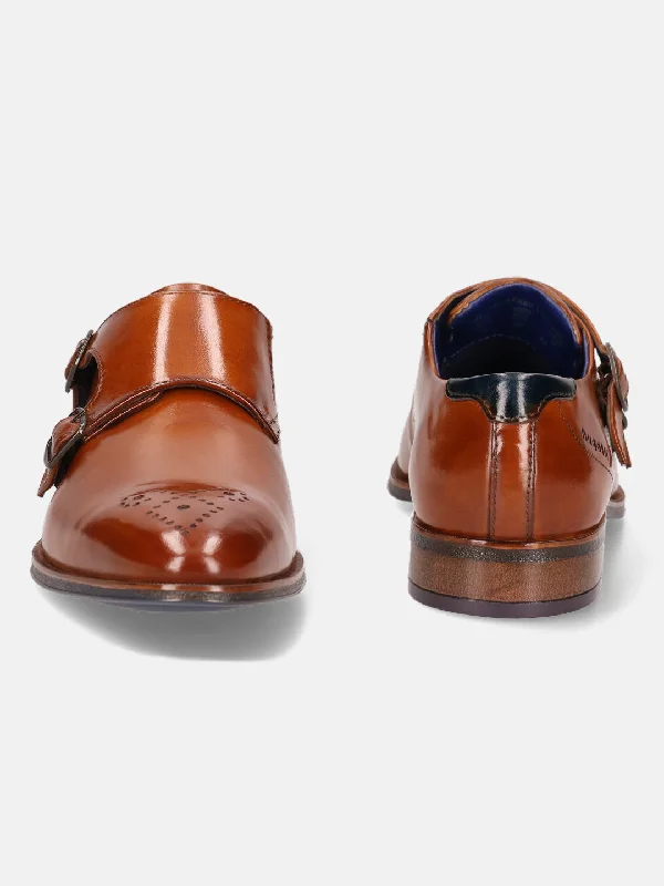 bugatti Cognac Premium Leather Monk Shoes