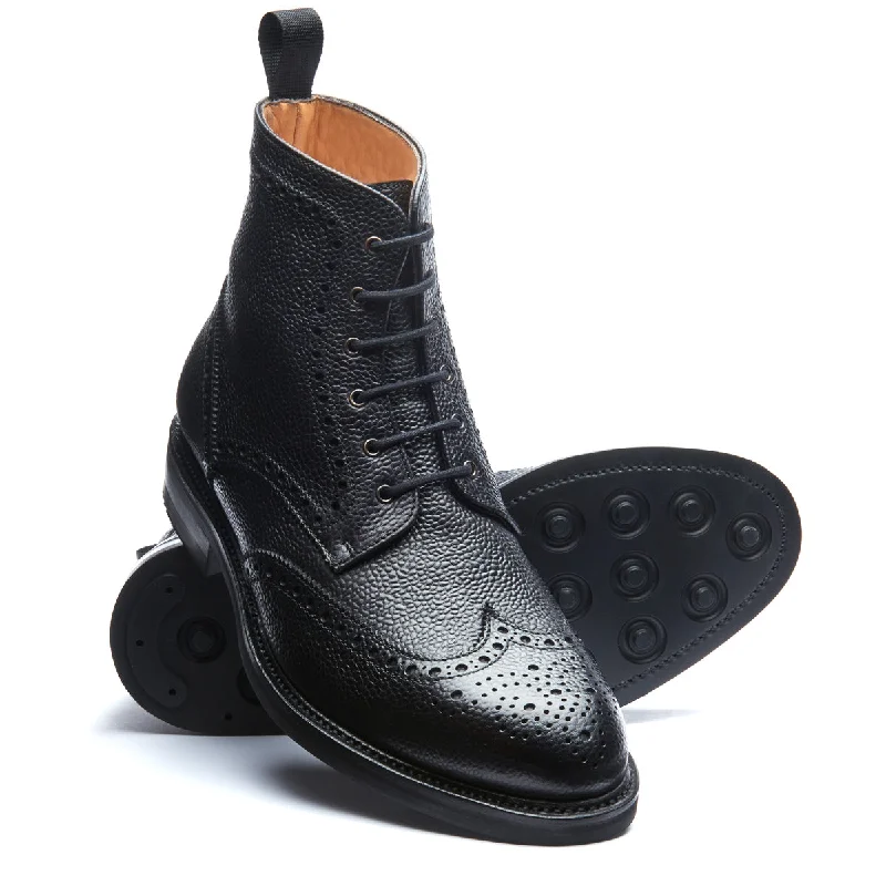 Black Grain-Calf 6 Eye Derby Brogue Boot