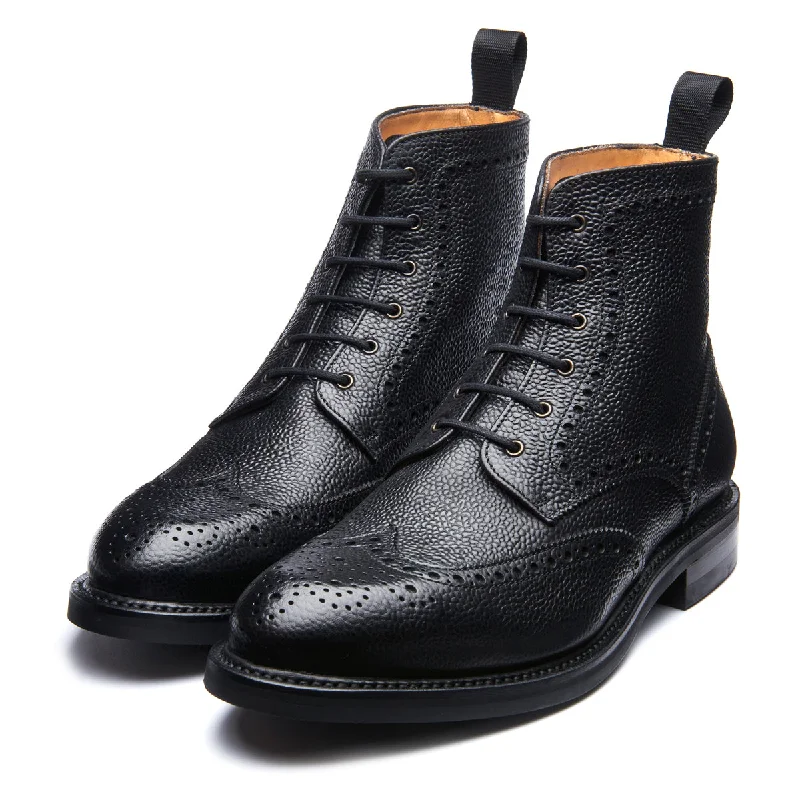 Black Grain-Calf 6 Eye Derby Brogue Boot