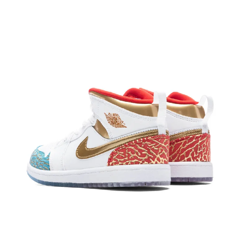 Air Jordan 1 Mid SE (GS) - White/Metallic Gold/University Red