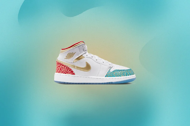 Air Jordan 1 Mid SE (GS) - White/Metallic Gold/University Red