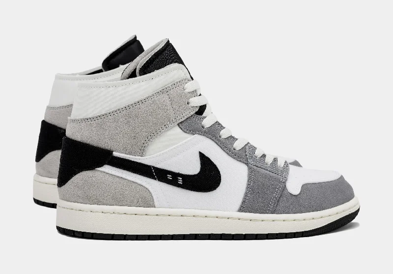 Air Jordan 1 Retro Mid Craft Cement Grey Mens Lifestyle Shoes (Black/White)