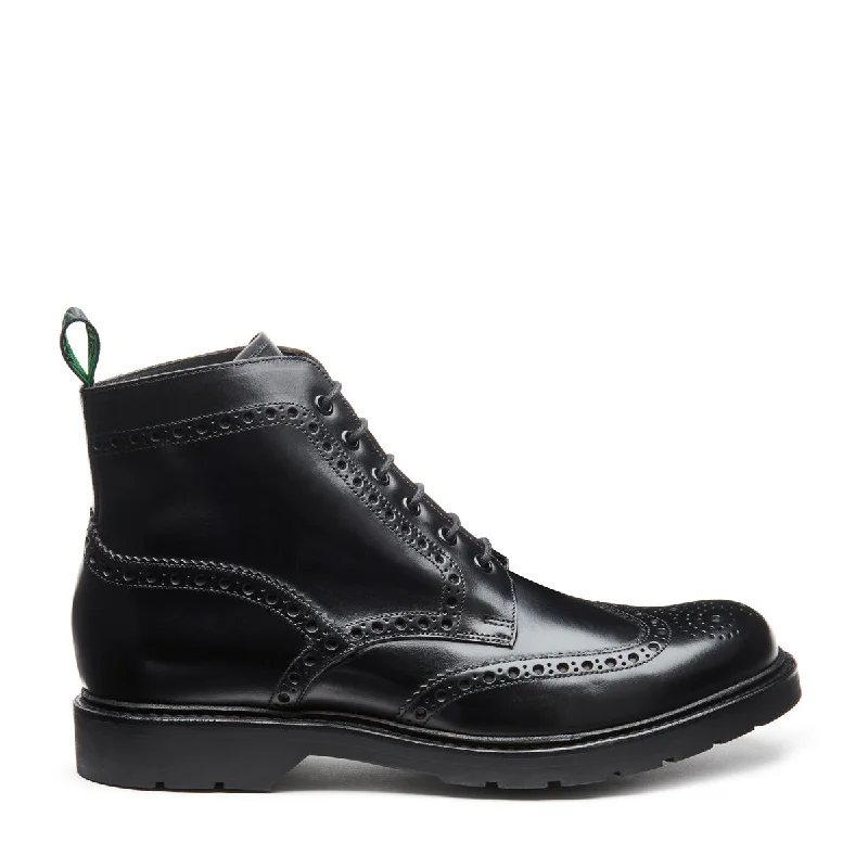 Black Greasy 6 Eye Derby Brogue Boot