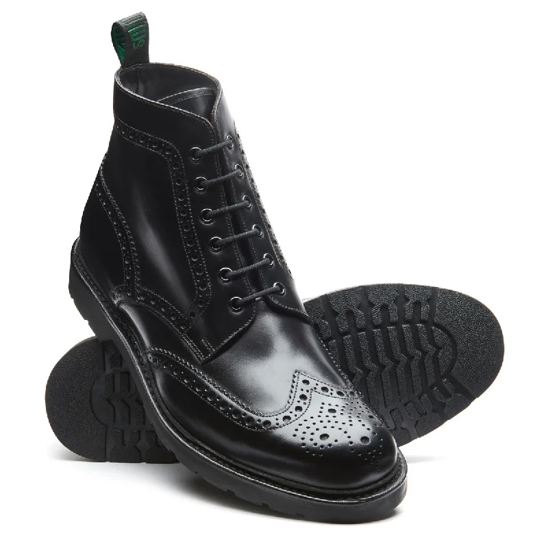 Black Greasy 6 Eye Derby Brogue Boot