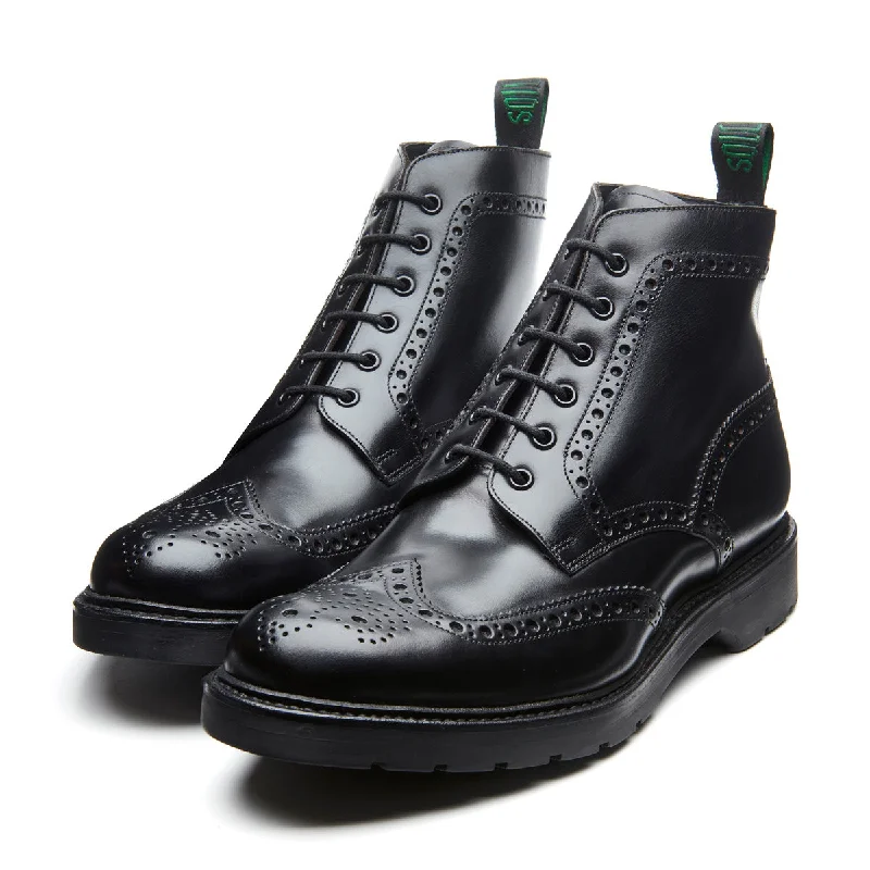 Black Greasy 6 Eye Derby Brogue Boot