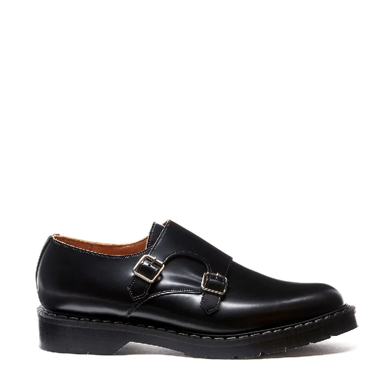 Black Hi-Shine Double Buckle Monk Shoe