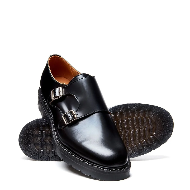 Black Hi-Shine Double Buckle Monk Shoe