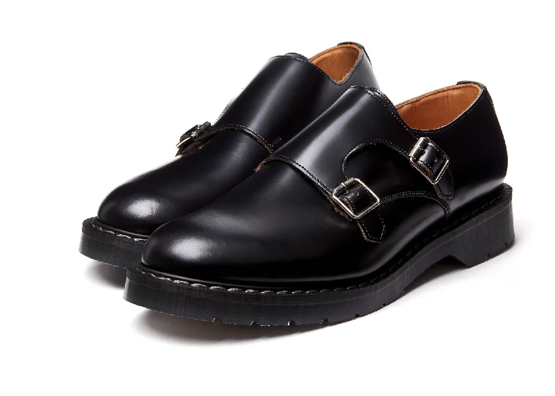 Black Hi-Shine Double Buckle Monk Shoe