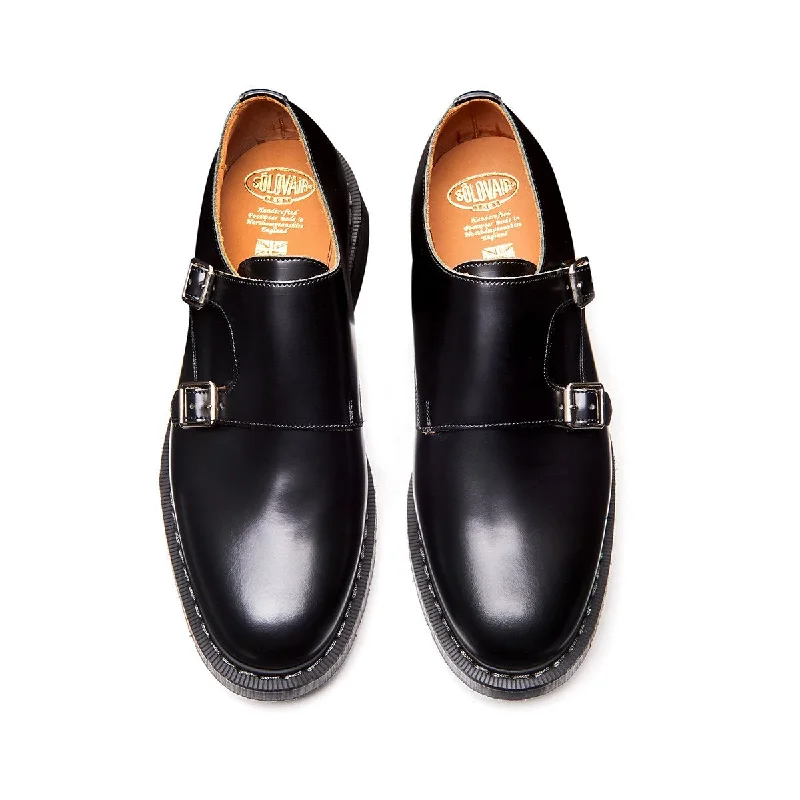 Black Hi-Shine Double Buckle Monk Shoe