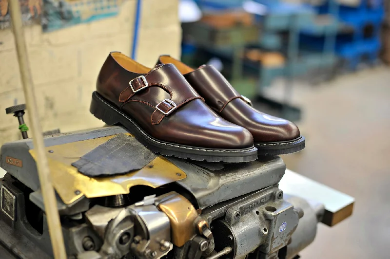 Burgundy Rub-Off Double Buckle Monk Shoe