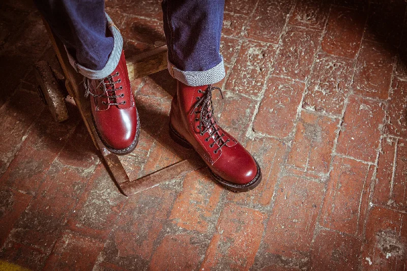 Oxblood Hi-Shine 11 Eye Derby Boot