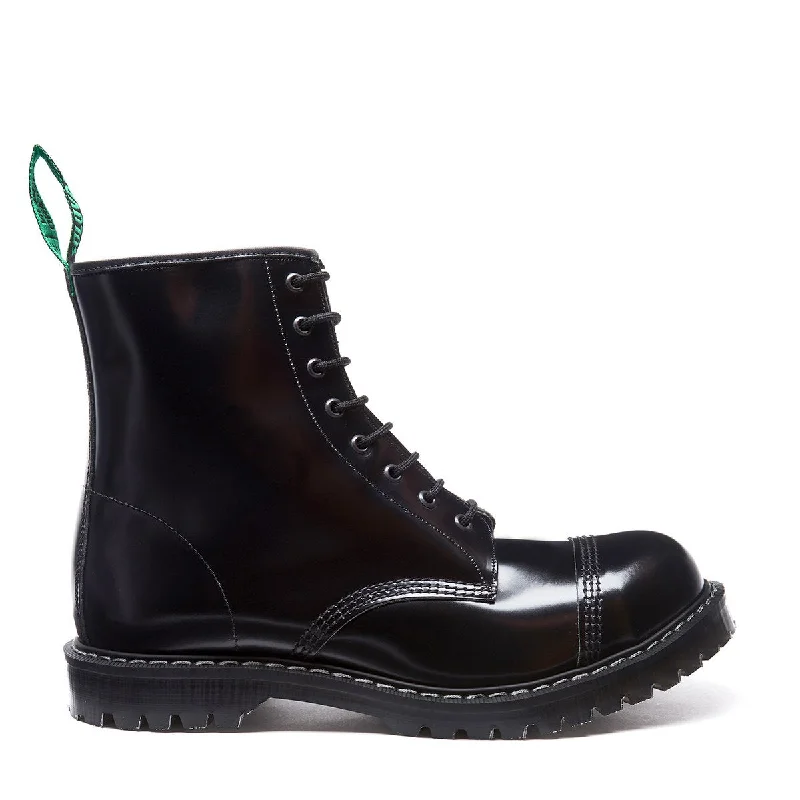 Black Hi-Shine 8 Eye Steel Toe Derby Boot