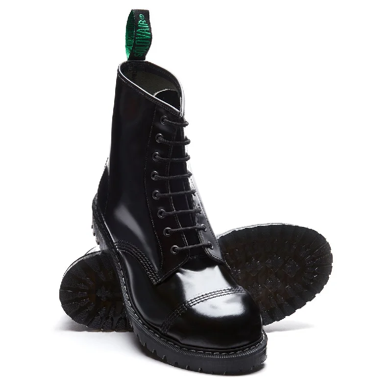 Black Hi-Shine 8 Eye Steel Toe Derby Boot