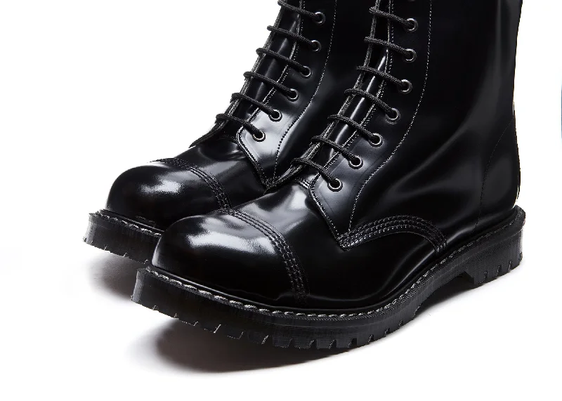 Black Hi-Shine 8 Eye Steel Toe Derby Boot